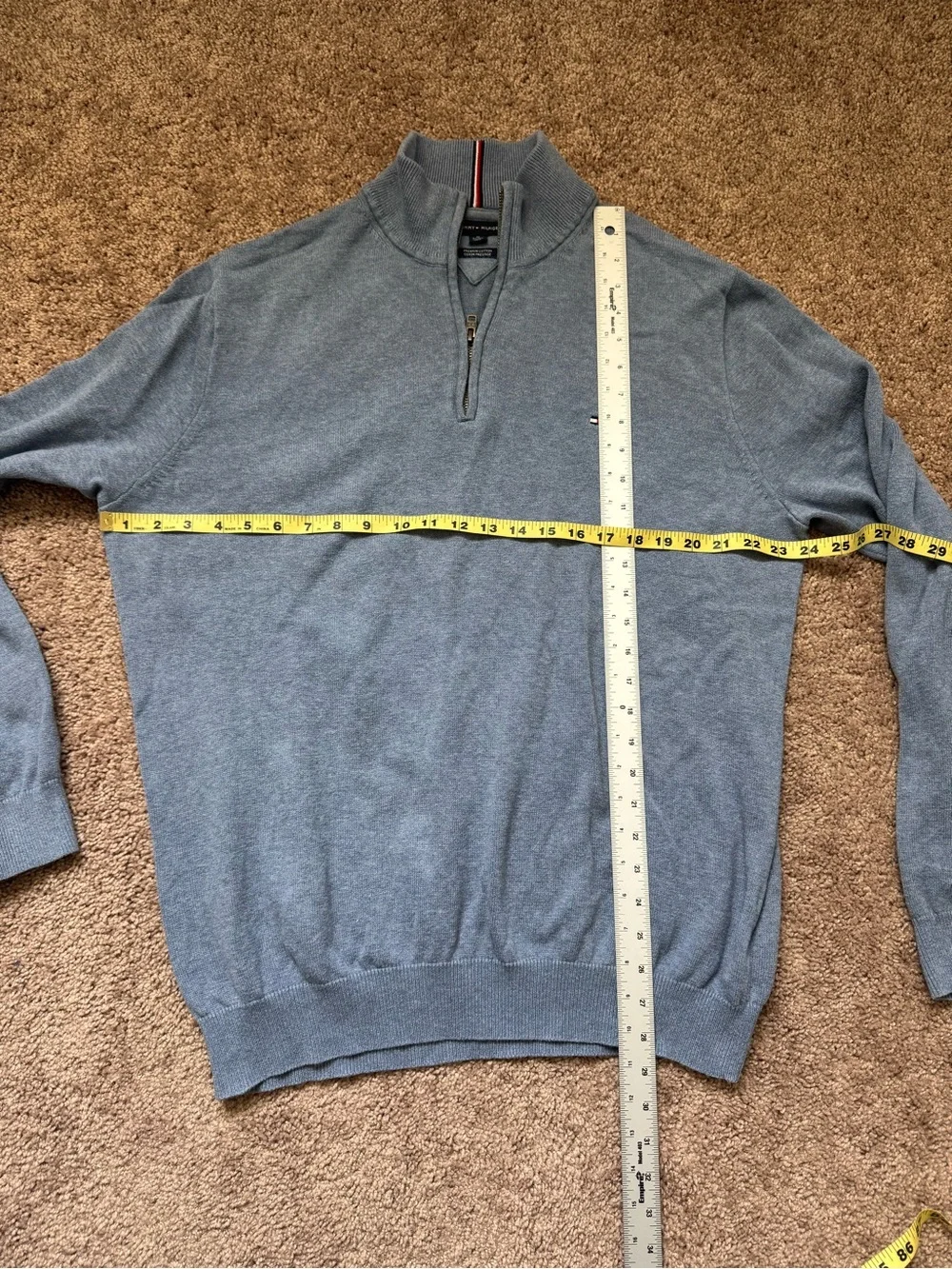Tommy Hilfiger Mens Blue Quarter Zip Cotton Sweater Mock Neck Sz XL Preppy Golf